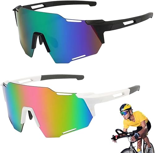 XEERUN Sonnenbrille Fahrradbrille, 2 Stück Sport Sonnenbrille Herren Damen, Polarisierte Sonnenbrille Sportbrille, UV400 Schutz Schutzbrille Schnelle Brille Sport Laufbrill für Outdooraktivitäten - Ruaus