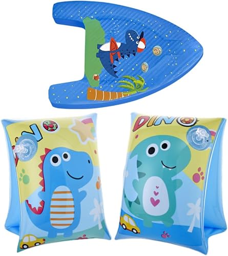 Kinder Schwimmhilfe Set mit Dinosaurier Motiv Aufblasbare Schwimmflügel & Hochwertiges Schwimmbrett für Jungen und Mädchen Sicheres Wasserspielzeug für Pool Strand und Schwimmtraining - Ruaus