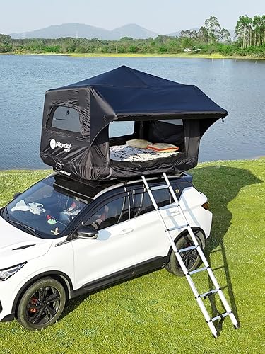 Sport Tent Aufblasbares Dachzelt Auto SUV Aufblasbares Autodachzelt mit Vorzelt Wasserdicht 2 Personen Pop Up Rooftop Tent Camping Luftzelt Leicht Schwarz - Ruaus