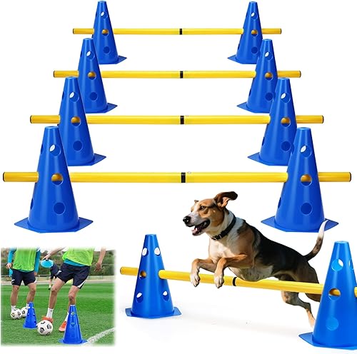 BHHTBB Agility Set Hunde Hürden Steckhürdenset Kinder, Hindernisse für Kinder Hunde Parcour zum Springen, Cavaletti Hund, 8 Kegel 23cm Höhe + 8 Stangen 80cm lang, für Trainingsübungen - Ruaus
