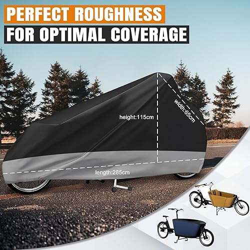 Lastenrad Abdeckung, Fahrradabdeckung wasserdicht aus 420D Oxford-Gewebe verschweißte Innennähte Fahrradgarage für Lastenrad Abdeckplane Fahrradschutzhülle Cargo Bike einspurig - Ruaus