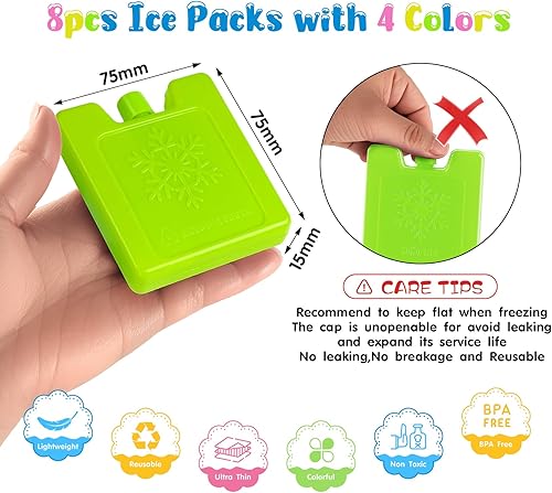 Agoer Kühlakkus für Kühlbox 4 Farben, 6/8/12 Stück Mini Kühlakku 7.5 x 7.5cm - Kleine Kühlpads Ice Packs Kühlpack für Brotdose Lunchbox Kühlbox - Ruaus