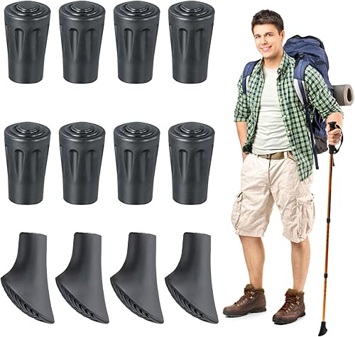 Nordic Walking Stöcke Gummipuffer, 12 Stück wanderstöcke gummipuffer, Schwarz gehstock gummipuffer, gummipuffer urchmesser von 10-11mm, trekkingstöcke ersatzteile für Asphalt, Kies, Berge, Wandern - Ruaus