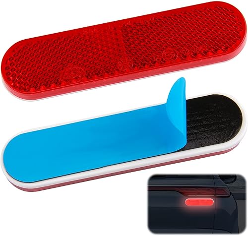 2 Stück 90 * 20 * 8mm Motorrad Reflektor Kennzeichenhalter Hinten Selbstklebend E4-Geprüft Katzenaugen Rückstrahler für Fahrrad und E-Scooter Fahrrad (Rot) - Ruaus