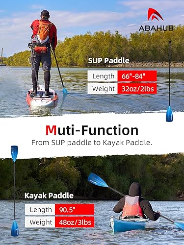Abahub 2 in 1 Sup Kajak Paddel Aluminium Einstellbares Stand Up Paddle für Paddleboard, Aluminiumlegierung PU-beschichtete Schaft Kunststoff Nylon Klinge - Ruaus