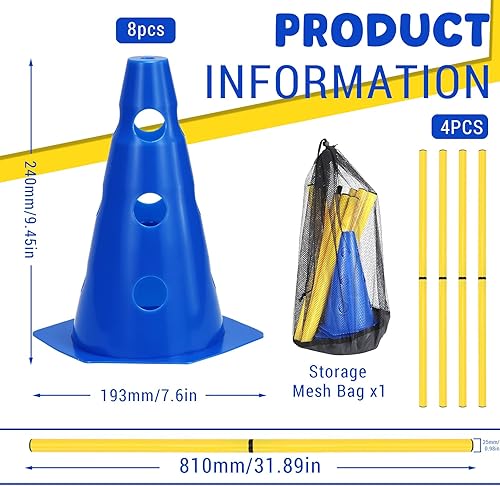BHHTBB Agility Set Hunde Hürden Steckhürdenset Kinder, Hindernisse für Kinder Hunde Parcour zum Springen, Cavaletti Hund, 8 Kegel 23cm Höhe + 8 Stangen 80cm lang, für Trainingsübungen - Ruaus