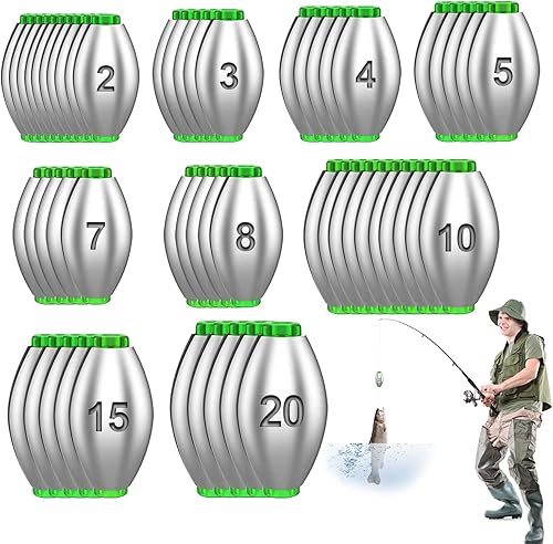 Editbar 55 Stück Laufblei Angeln, Blei Angeln Set, Sinker Angelblei Blei, Schrotblei Angeln Drop Shot Blei, Grundblei Angeln Set für Outdoor Sportarten Angeln, 2G/3G/4G/5G/7G/8G/10G/15G/20G - Ruaus