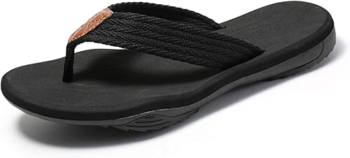 Zehentrenner Leder mit Arch Support Sandalen Sommer Männer Frauen Neigung Ferse Strand Flip Flops Weich Leder Stoff Badelatschen Sommer Beach Rutschfest Pantoletten Hausschuhe - Ruaus