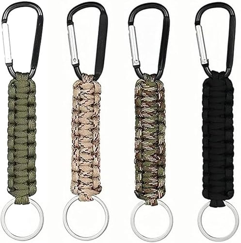 4 Stück Schlüsselanhänger, Schlüsselband mit Karabiner Geflochtenes Lanyard für Survival Camping Wandern(Schwarz, Orange, Tarngrün、Tarn-Khaki) - Ruaus