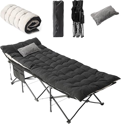 Flycoop Feldbett Klappbar mit Matratze und Kissen Campingbett 71cm/81cm Klappbett Camping Bett 204 kg Reisebett Erwachsene Gästebett für Garten Innen Outdoor Camping - Ruaus
