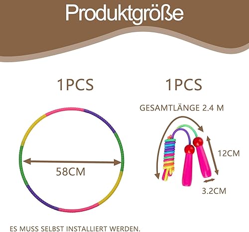 2 Stück Passend Hula Hoop Reifen Kinder 4 Jahre, Abnehmbar Einstellbar für Springseil Kinder 8 Jahre, Fitnessgeräte für Jungen Und Mädchen Ab 4 Jahren Geeignet Geburtstags Und Feiertagsgeschenke - Ruaus