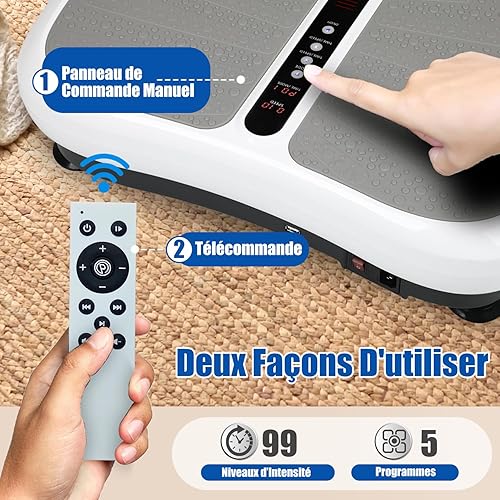 Power Plate Vibrationsplatte, Rüttelplatte Sport Fitnessgeräte für Zuhause, Bluetooth Lautsprecher, 99 Intensitätsstufen, 5 Trainingsprogrammes, Ganzkörpertraining, Muskelaufbau - Ruaus