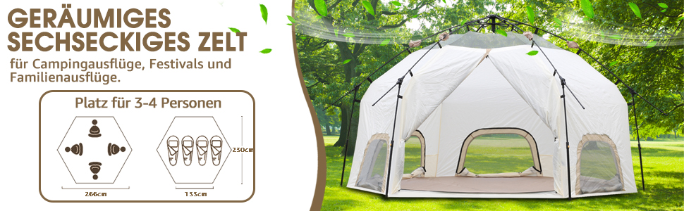 GERAUMIGES SECHSECKIGES ZELT