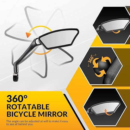 ROCKBROS Fahrradspiegel Rückspiegel HD Edelstahl Spiegel Generation Spiegelfläche Fahrrad Spiegel für Lenker 21-26mm, 360 ° Verstellbarer Universal Sicherer Rückspiegel für Mountainbike, Rennräder - Ruaus