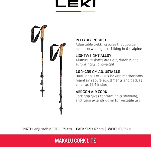 Leki Makalu Cork Lite Aluminium verstellbare leichte Wanderstöcke für Trekking und Wandern - Ruaus