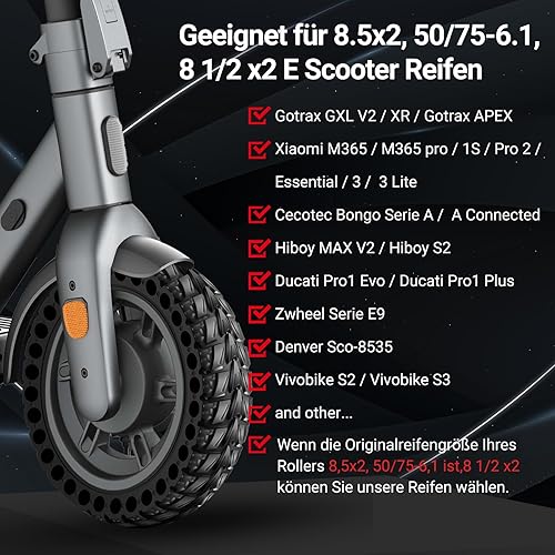 8.5 Zoll E Scooter Reifen - 50/75-6.1 Vollgummireifen,Keine Inflation,8 1/2 x2 Ersatzreifen für Xiaomi Pro 2 / M365 / M365 Pro / 1S / 3/3 Lite/Essential,Für 8.5x2 zoll Scooter Reifen - Ruaus