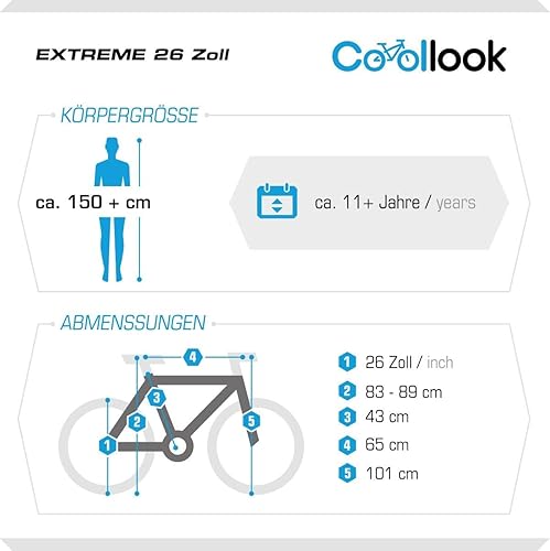 Multibrand Tempo 24 Zoll Aluminium-Mountainbike, 18 Gang, V-Bremse, für Jungen und Mädchen geeignet ab 130 cm - 155 cm - Ruaus