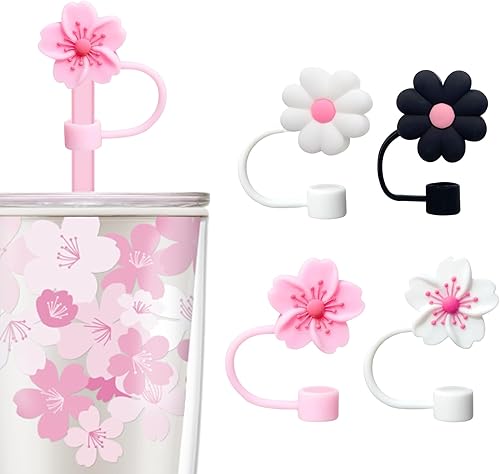 BUOKSLLY Straw Cover for Stanley Cup, Pack of 4 Stanley Straw Covers, Accessories for Stanley Cup 40 oz 30 oz Tumbler with Handle, Silicone Straw Cover（Weiß, Rosa, Schwarz） - Ruaus