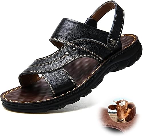LTHTX Herren-Sandalen aus Leder, bequem, atmungsaktiv, Sport-Sandalen, offene Zehen, Urlaub, Strand, Hausschuhe für den Sommer - Ruaus