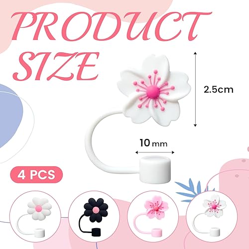 BUOKSLLY Straw Cover for Stanley Cup, Pack of 4 Stanley Straw Covers, Accessories for Stanley Cup 40 oz 30 oz Tumbler with Handle, Silicone Straw Cover（Weiß, Rosa, Schwarz） - Ruaus