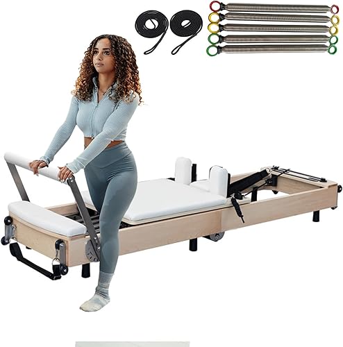 LVYWEX Pilates-Reformer-Maschine,Faltbar Multifunktionaler Pilates Reformer Machine Aus Holz FüR Zuhause Pilates Bett Mit Einstellbarer Intensitä FüR Krafttraining - Ruaus