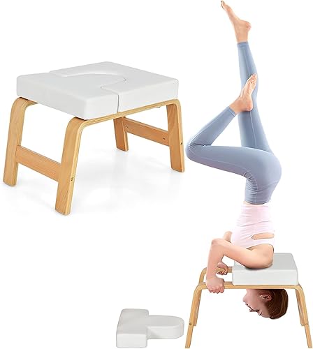 Eumatenova Yoga Kopfstandhocker，Kopfstandhocker，Kopfstandstuhl für Gleichgewichtstraining, Inversion Stool w/Solid Wood Frame & Detachable PU Auflagen - Ruaus