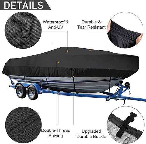 LDIW Persenning Bootspersenning 420D Wasserdicht Bootsabdeckung Staub Schutz Bootsplane, für Yacht Schnellboot Runabout Fisch-Ski,Grau,21~24FT: 732X300cm - Ruaus