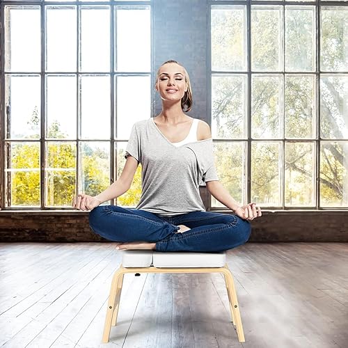 Eumatenova Yoga Kopfstandhocker，Kopfstandhocker，Kopfstandstuhl für Gleichgewichtstraining, Inversion Stool w/Solid Wood Frame & Detachable PU Auflagen - Ruaus
